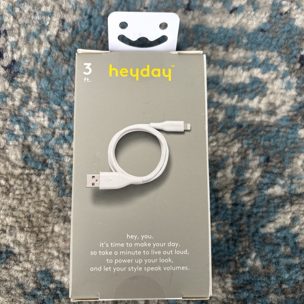 heyday Lightning to USB-A Round‎ Cable MFi certified 3FT WHITE